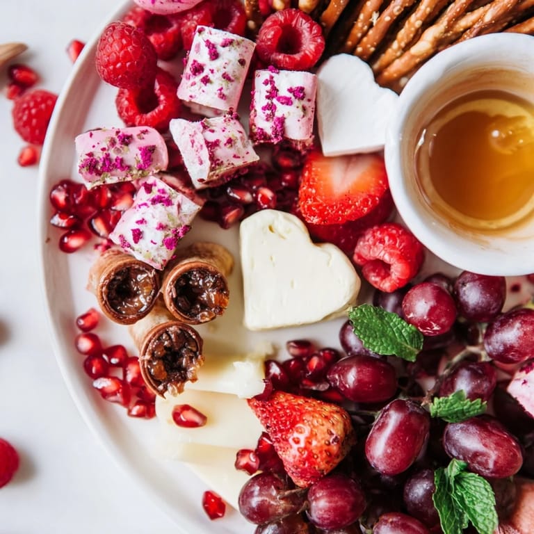 Sweetheart Valentine's Day Board: a colorful array of fruits and sweets perfect for sharing with one another.