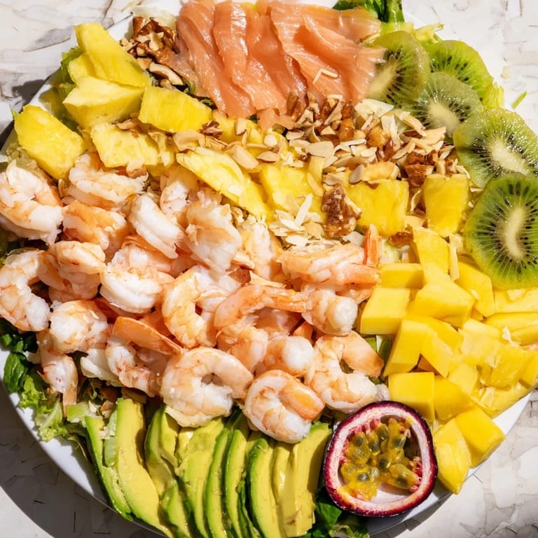 The beautifully arranged Tropical Wave Tasting Platter with dips like sweet chili and coconut yogurt makes a fantastic appetizer.