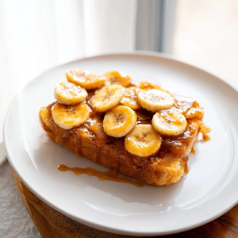 Indulgent banana bread cake with sweet caramelized bananas, perfect for dessert or brunch enjoyment.