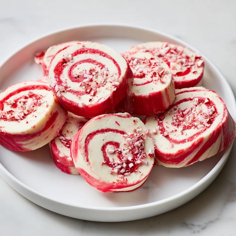 Warm, golden-edged Candy Cane Swirl Cookie Platter on a holiday table, featuring delightful peppermint swirls for a treat.