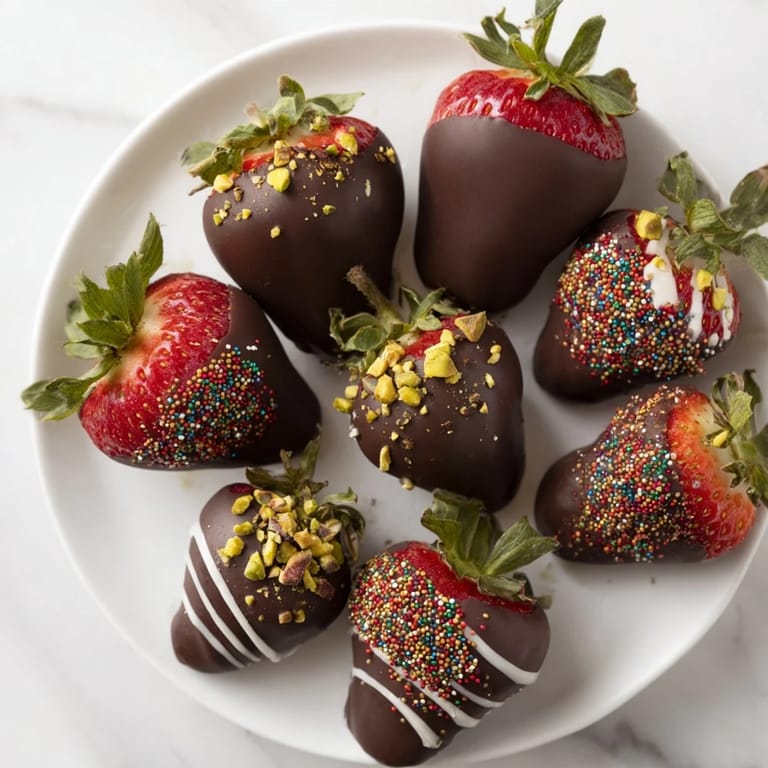 Glistening dark chocolate covered strawberry dips ready to be enjoyed as a festive dessert.