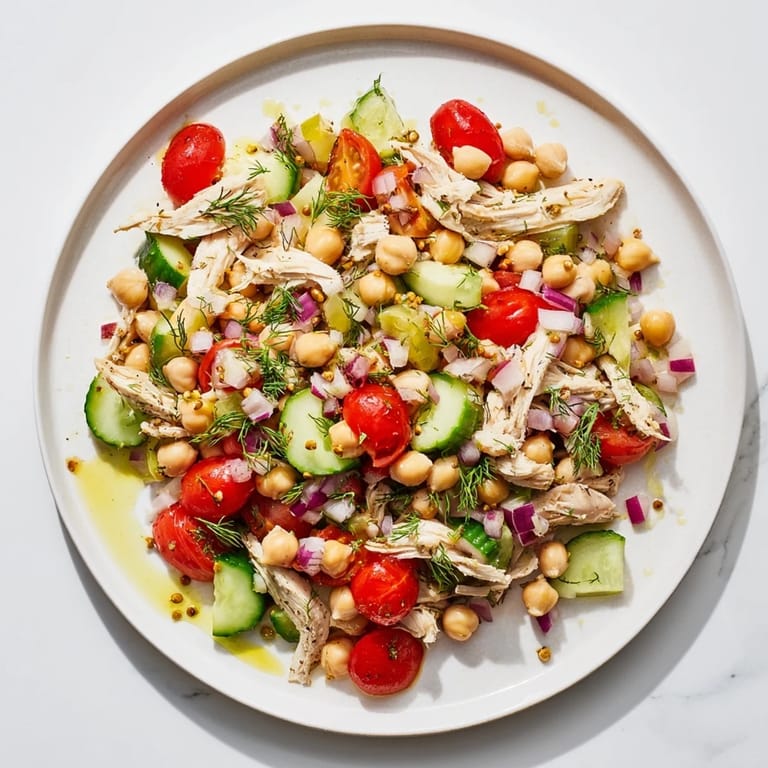 Hearty Dense Bean Salad with Lemon-Dill Chicken: a vibrant salad with fresh herbs and tender shredded chicken.