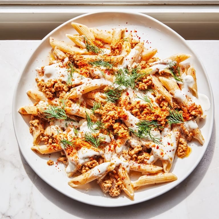 Flavorful Turkish Pasta with Ground Turkey: imagine tender pasta, turkey, and creamy yogurt sauce.