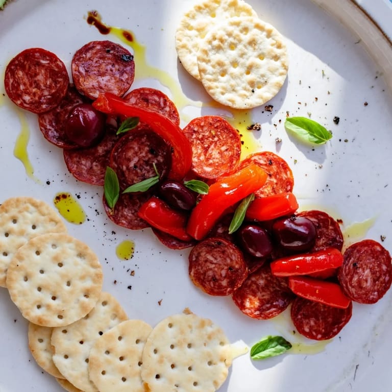 A beautiful appetizer photo of The Crimson Tide, featuring a stunning S-curve of colorful ingredients.