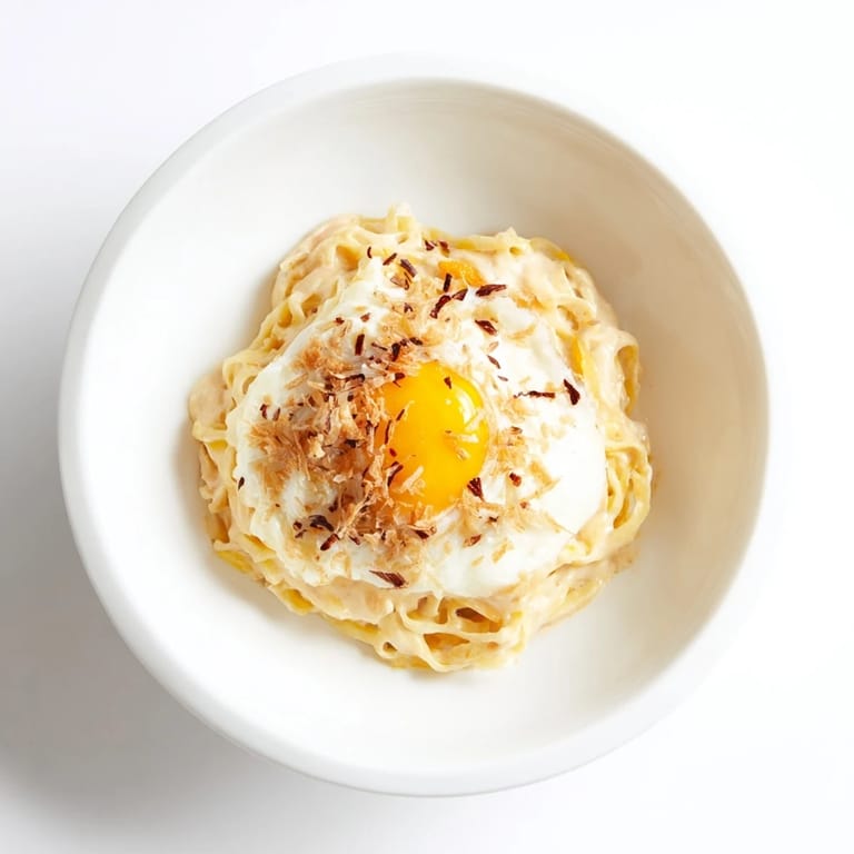 Close-up of a flavorful Instant Cheese Ramen bowl, garnished with sesame seeds and chili flakes.