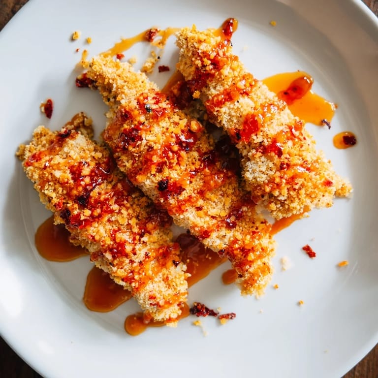 Juicy, delicious Hot Honey Crispy Chicken Thighs ready, air-fried or fried, drizzled with spicy honey.