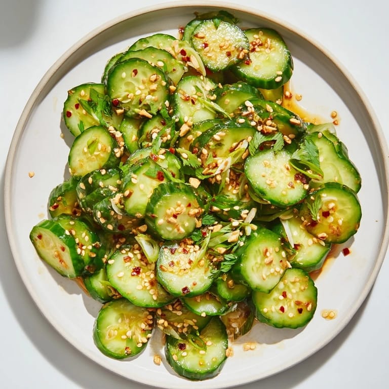 Bright, refreshing Zesty Shake Cucumber Salad, complete with sesame seeds and fresh cilantro, a flavorful side.