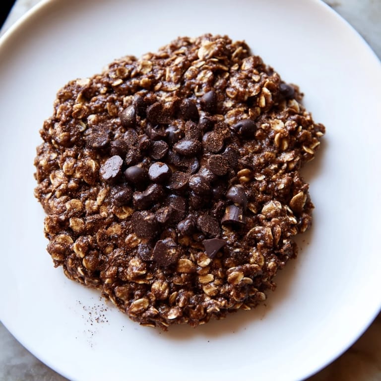 Freshly baked chocolate oatmeal breakfast cookies, golden brown and fragrant, perfect for a grab-and-go snack.