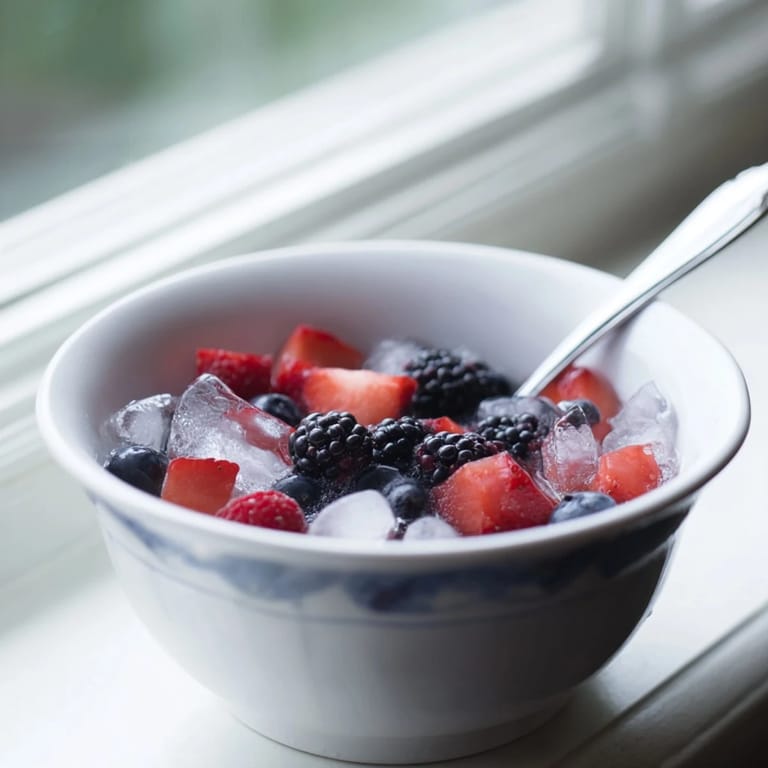 A cooling, colorful Nature's Cereal Bowl brimming with fresh fruit, perfect for a vegan breakfast.