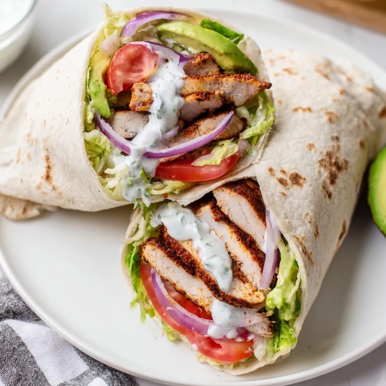 Delicious smoky chipotle chicken wraps; imagine tender chicken with a tangy yogurt dressing and fresh veggies.