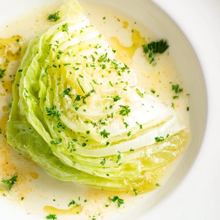 Tasting spoon hovering over a bowl of Herby Cabbage in Parmesan Broth, showcasing the creamy, savory herb-infused liquid.