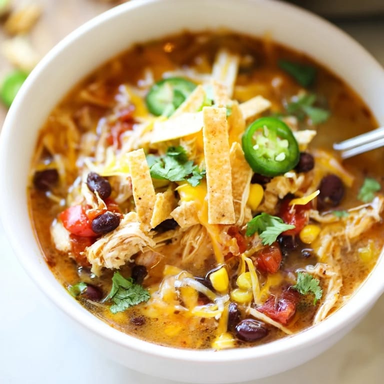 Easy Chicken Tortilla Soup served with lime wedges and jalapeños, perfect for a cozy Tex-Mex weeknight dinner.