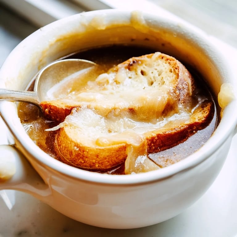 French onion soup served steaming hot in a rustic crock, with golden-brown melted cheese stretching from the crusty bread topping to the rim of the bowl.