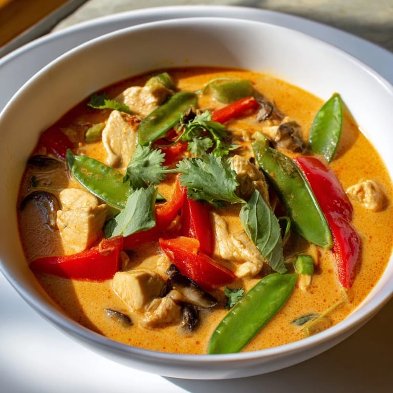 This Thai Chicken Coconut Curry Soup features tender chicken and colorful vegetables simmered in a rich, aromatic coconut broth.