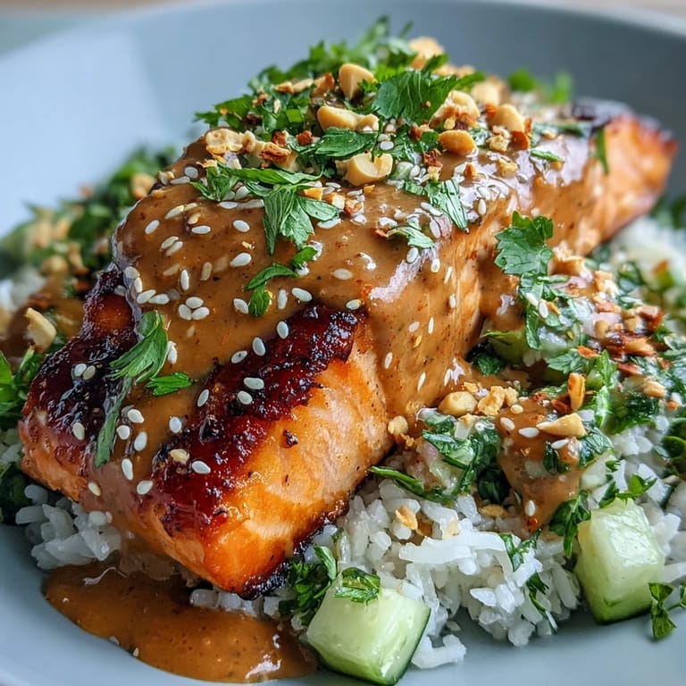 Beautifully plated {{Bang Bang Salmon Bowl}} featuring flaky salmon and vibrant toppings.