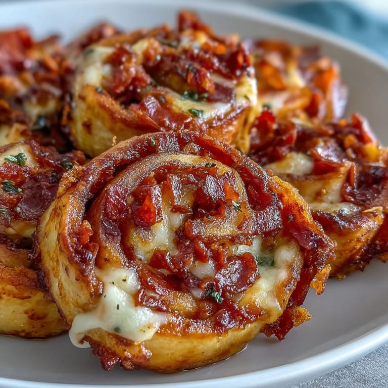 Warm Tortilla Pizza Rolls are served on a platter with a small bowl of marinara for dipping.