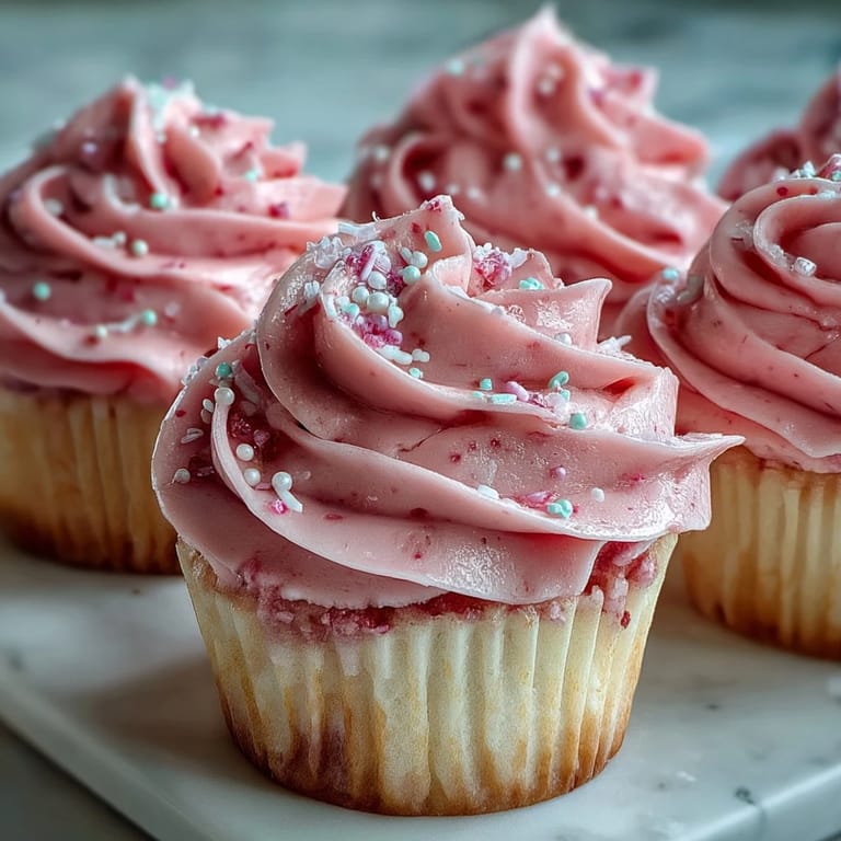 A single Pink Velvet Cupcake with Vanilla Buttercream Frosting, topped with pink sprinkles, ready to be enjoyed.