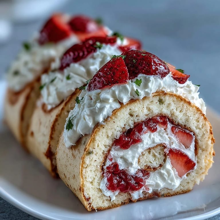Thin crepes wrap airy sponge cake and fresh berries in this Strawberry Shortcake Sushi Roll, drizzled with white chocolate.