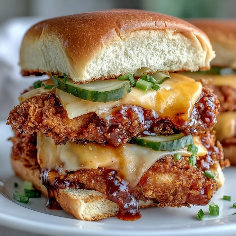 Perfectly crispy baked chicken sliders are assembled in a 9x13-inch dish, featuring a spicy honey butter glaze and gooey melted cheese ready for a family dinner.