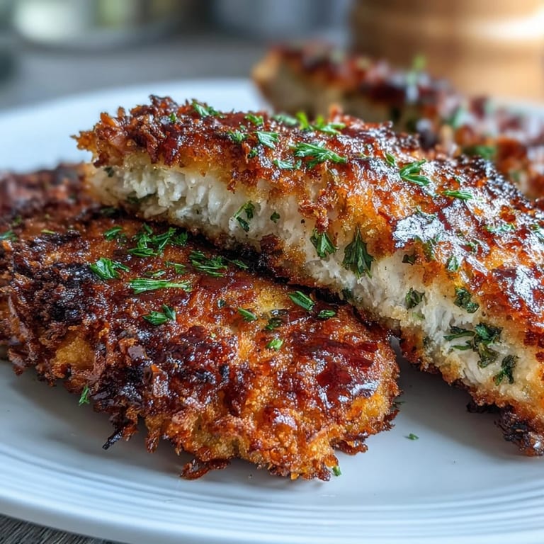 Freshly fried Crispy Dill Pickle Parmesan Chicken is served with creamy coleslaw and extra pickles for a classic dinner.