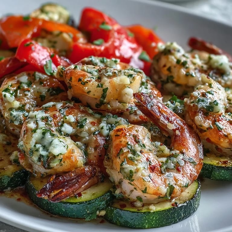Freshly opened Keto Lemon Butter Garlic Shrimp Packets with Zucchini topped with chopped parsley and lemon wedges.