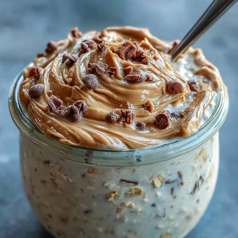 Wholesome overnight oats layered with rich peanut butter, mini chocolate chips, and a drizzle of honey for added sweetness.