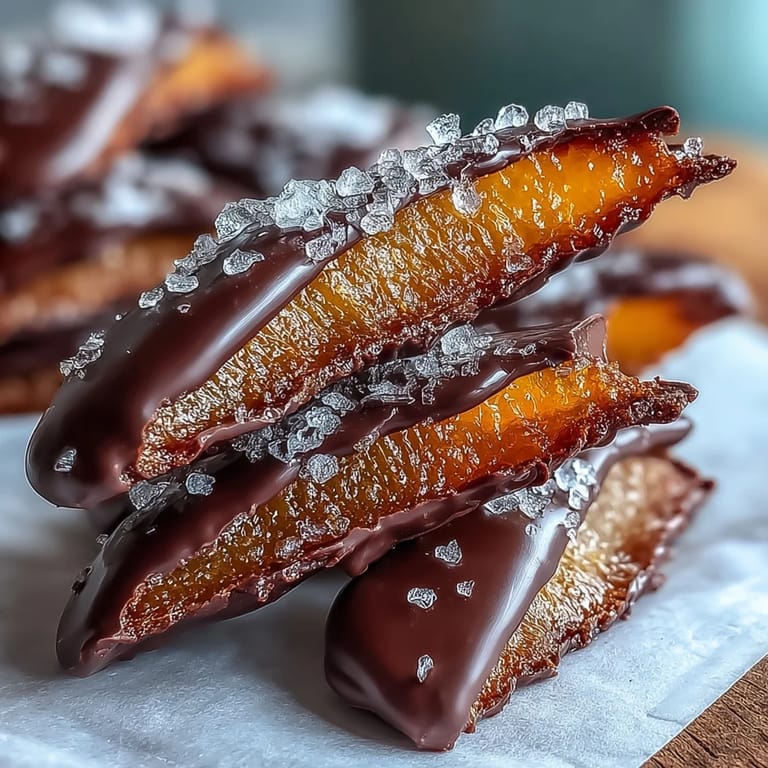 2. Luxurious dark chocolate-dipped candied orange peel, perfect for elegant gifting or coffee pairing.  