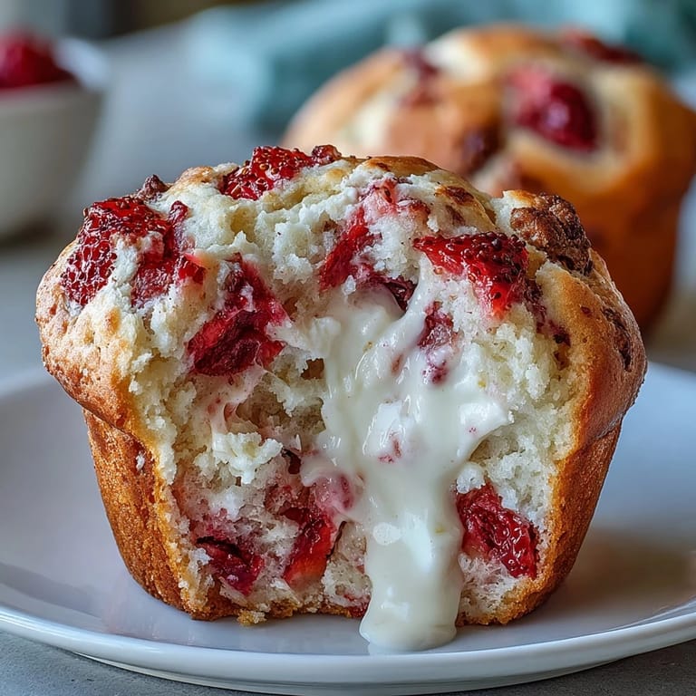 Fluffy muffins bursting with diced strawberries and creamy Greek yogurt, perfect for brunch, lunchboxes, or an easy morning treat.