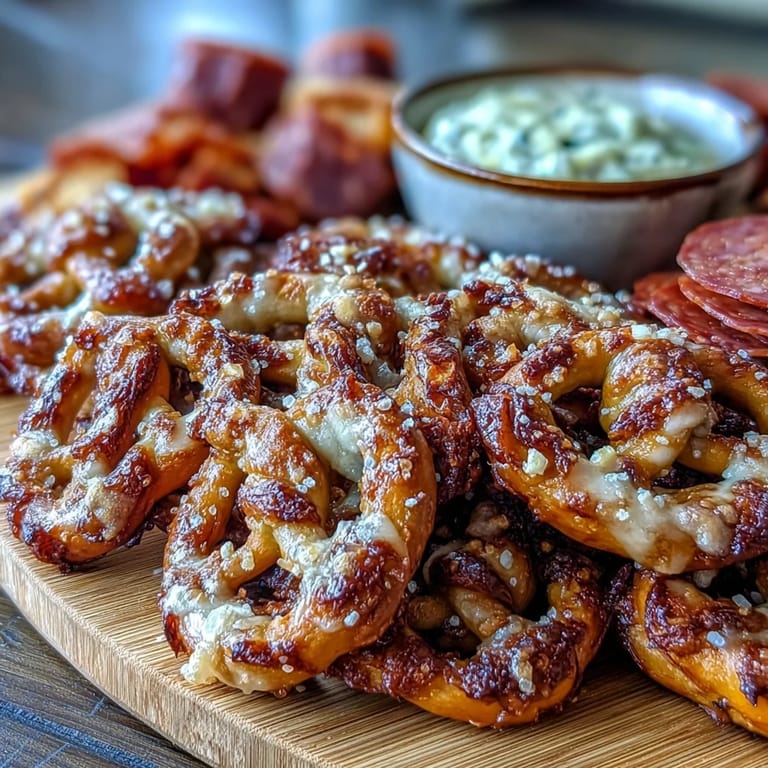 Game Day Baseball Snack Board with Pretzels and Dips: A colorful spread of pretzel bites, beer cheese dip, and crunchy veggies perfect for cheering on your favorite team.
