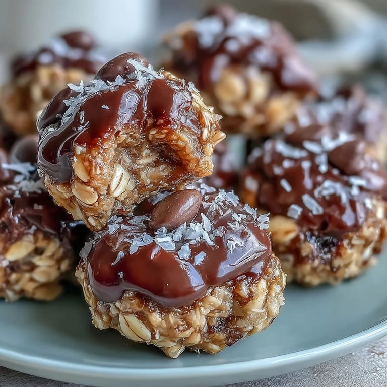 Wholesome no-bake oat bites featuring peanut butter, honey, and mini chocolate chips, ideal for a nutritious, energizing snack.