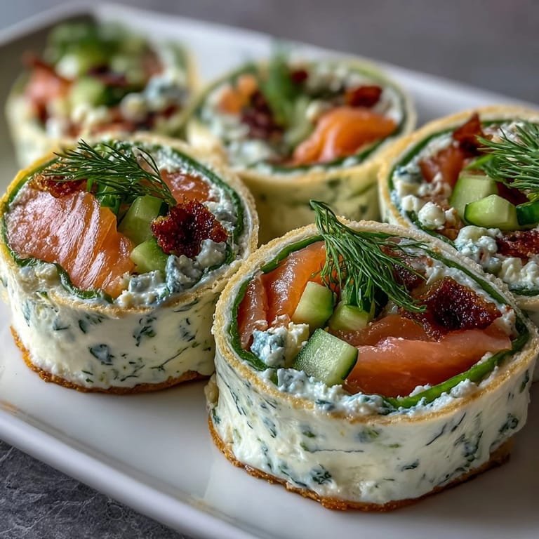 Smoked salmon pinwheels with cucumber and dill cream cheese, ideal for elegant appetizers.