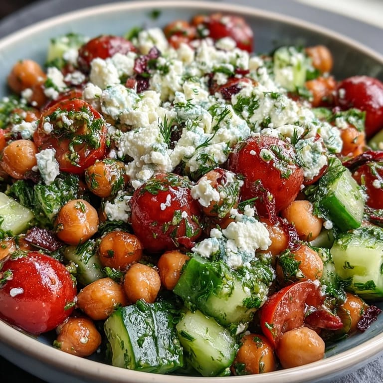 Bright Mediterranean cold chickpea salad with lemon, mint, and parsley—healthy, vegan, and ideal for light lunches or gatherings.