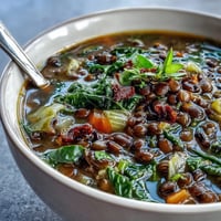 Soul Food Black-Eyed Pea and Collard Green Stew with tender greens, smoky black-eyed peas, and hearty vegetables in a savory broth.