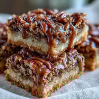 Buttery pecan pie bars with bourbon glaze, golden shortbread crust and toasted nuts, perfect for Kentucky Derby celebrations.