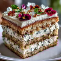 A delicate spring cake adorned with pressed edible flowers and tangy lemon curd filling.